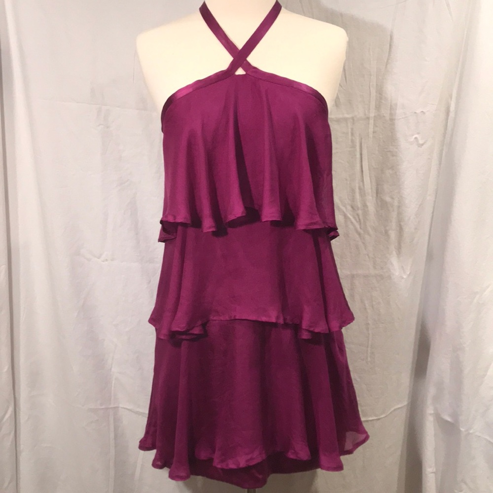 Bebe silk halter top sz medium tiered ruffles Y2K